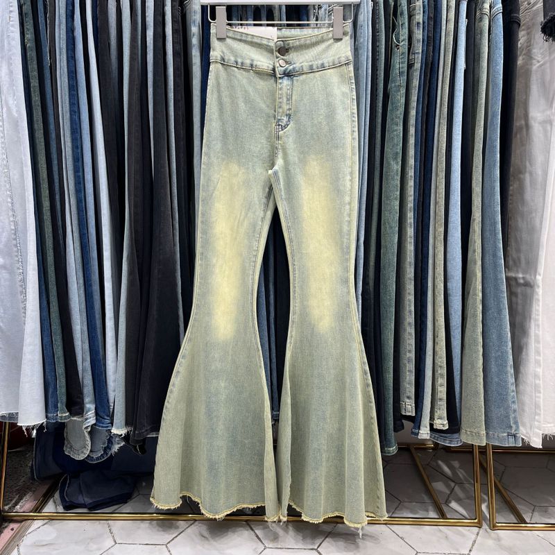 Femmes Du Quotidien Vêtement De Rue Couleur Unie Toute La Longueur Pantalon Évasé Jeans