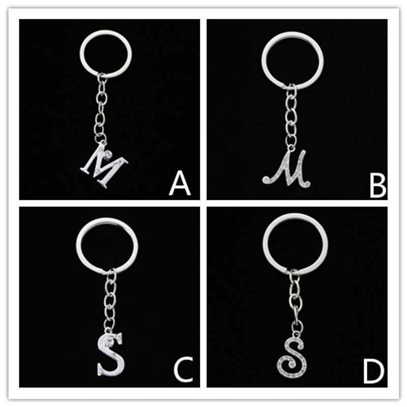 Simple Style Letter Stainless Steel Inlay Zircon Bag Pendant Keychain