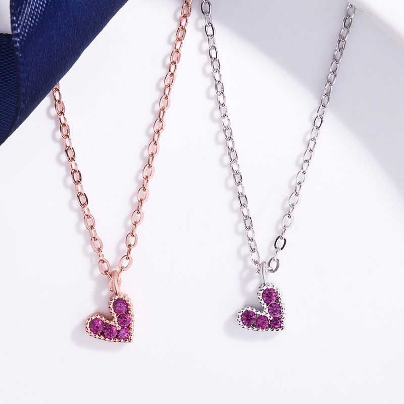Plata Esterlina Elegante Dulce Forma De Corazón Embutido Diamante Artificial Collar Colgante