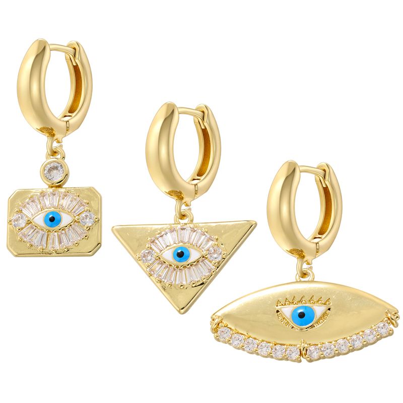 1 Pair Casual Streetwear Triangle Eye Plating Inlay Copper Zircon 18K Gold Plated Drop Earrings