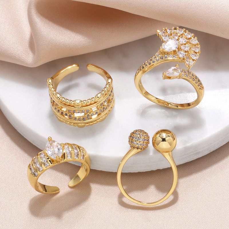 Wholesale Modern Style Simple Style Geometric Copper Plating Inlay 18K Gold Plated Zircon Rings