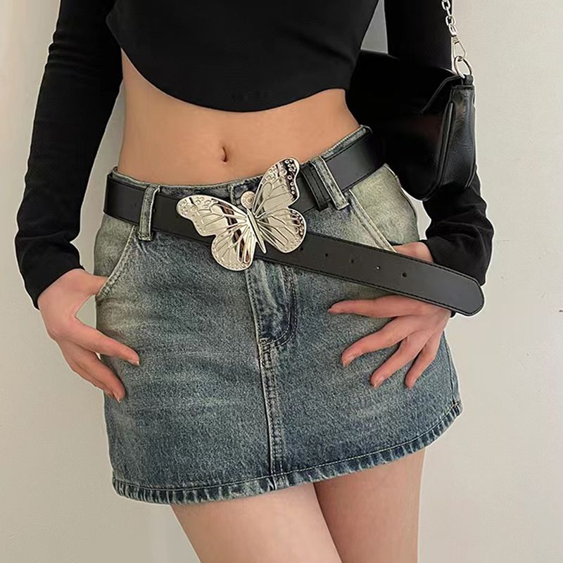 Streetwear Butterfly Pu Leather Ferroalloy Belt Buckle Women's Leather Belts