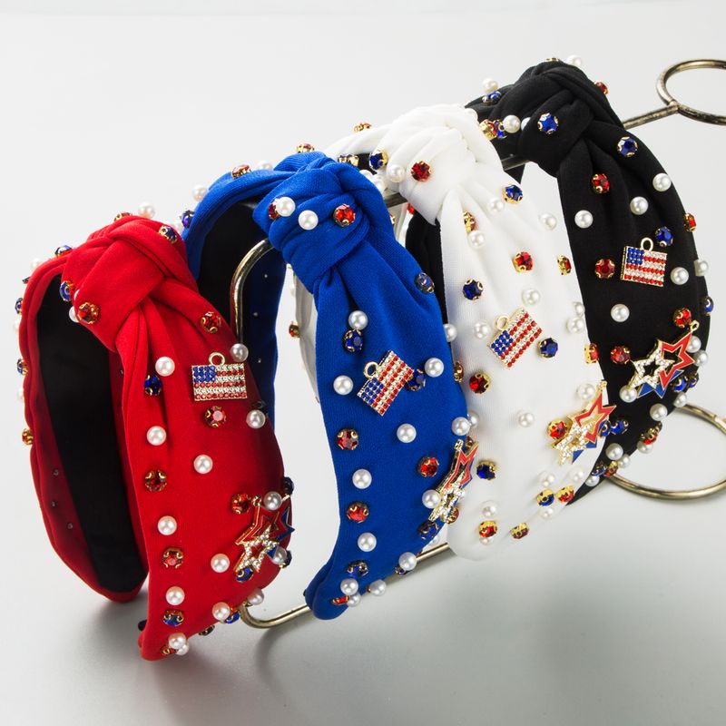 Women's Simple Style Classic Style National Flag Cloth Inlay Rhinestones Pearl Hair Band