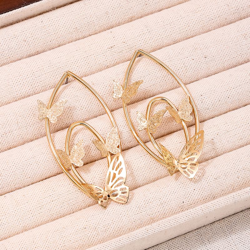 1 Pair Simple Style Butterfly Hollow Out Ferroalloy Ear Studs