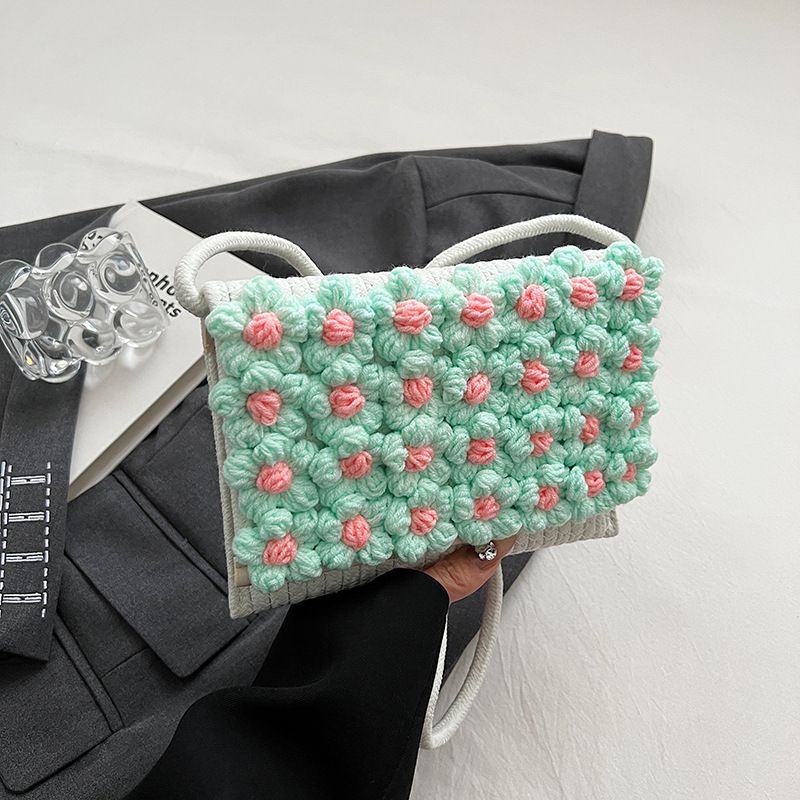 Women's Small Cotton Flower Cute Weave Magnetic Buckle Shoulder Bag Crossbody Bag