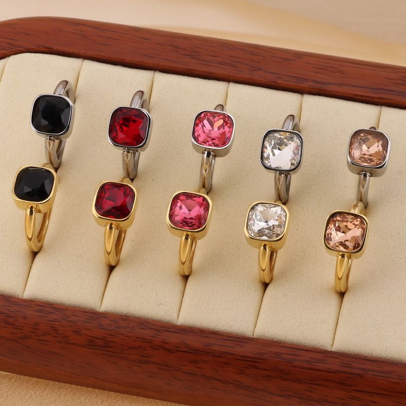 Stainless Steel 18K Gold Plated Simple Style Classic Style Plating Inlay Square Artificial Crystal Rings