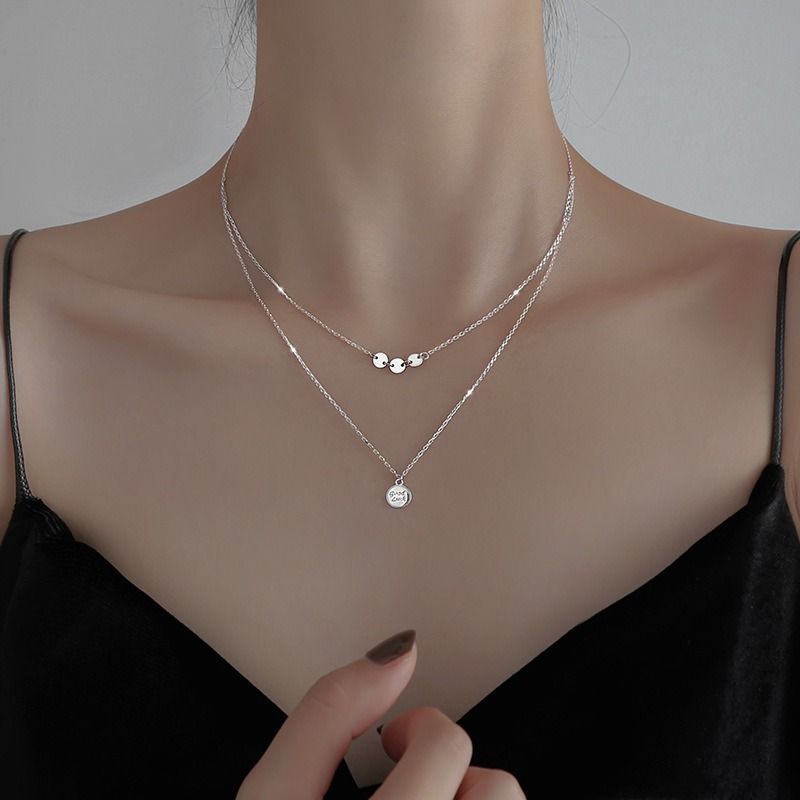 Sterling Silver Simple Style Classic Style Solid Color Plating Inlay Zircon Double Layer Necklaces
