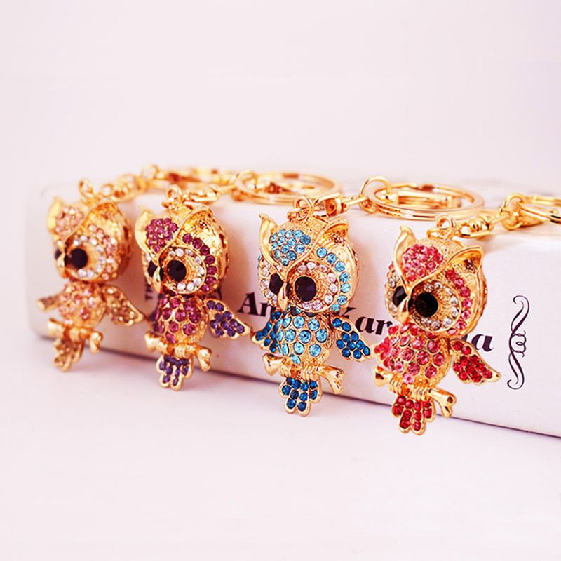 Cute Owl Alloy Plating Inlay Rhinestones Unisex Bag Pendant Keychain