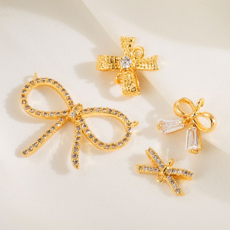 1 Piece 10.4*8.7 11.2*5.3 25.3 * Mm Hole 1~1.9mm Hole 2~2.9mm Copper Zircon 18K Gold Plated Bow Knot Polished Pendant