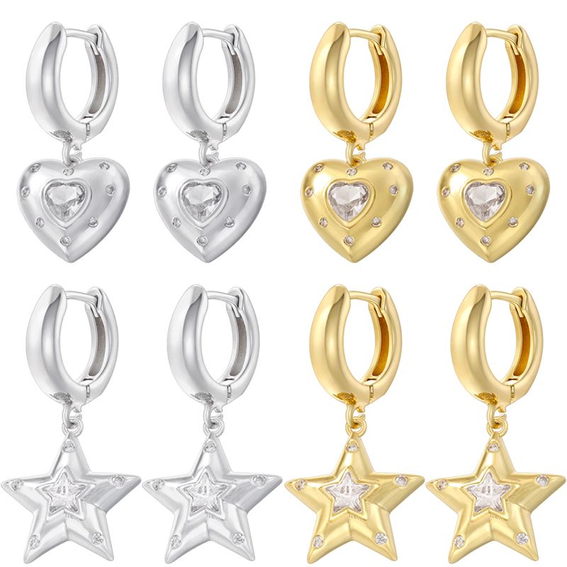 1 Pair Casual Elegant Cute Pentagram Plating Inlay Copper Zircon 18K Gold Plated Drop Earrings