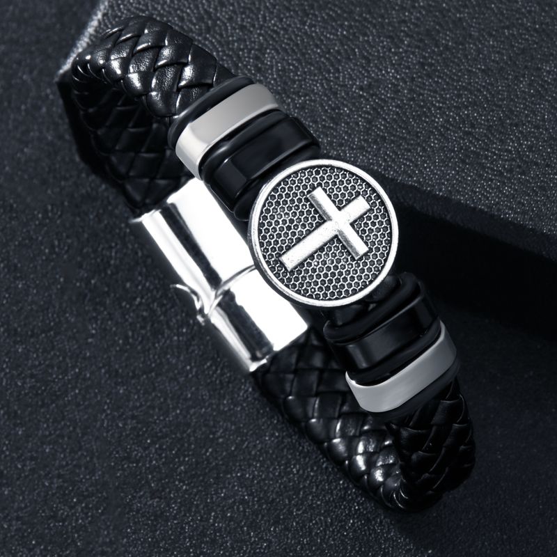 Hip-Hop Classic Style Cool Style Triangle Cross Symbol Pu Leather Alloy Men's Wristband