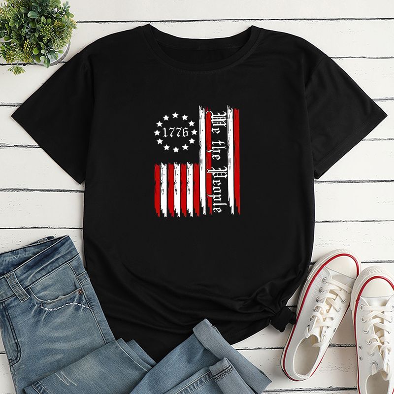 Unisexe T-Shirt Manche Courte T-shirts Impression Décontractée Lettre Drapeau Américain