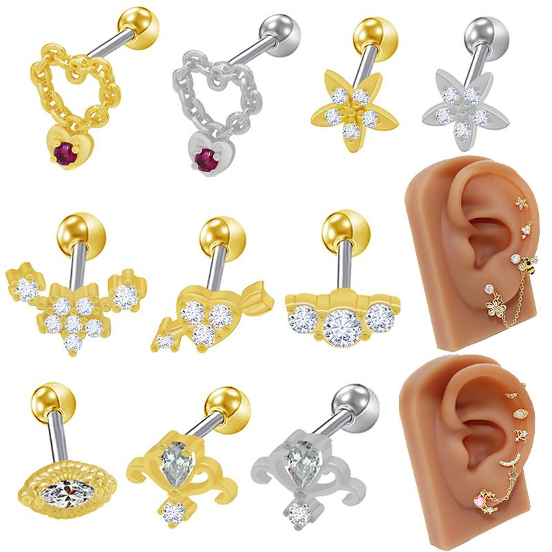 1 Pieza Básico Estilo Moderno Estilo Clásico Estrella Forma De Corazón Flor Embutido Acero Inoxidable 316L. Cobre Circón Pendientes Pendientes De Cartílago