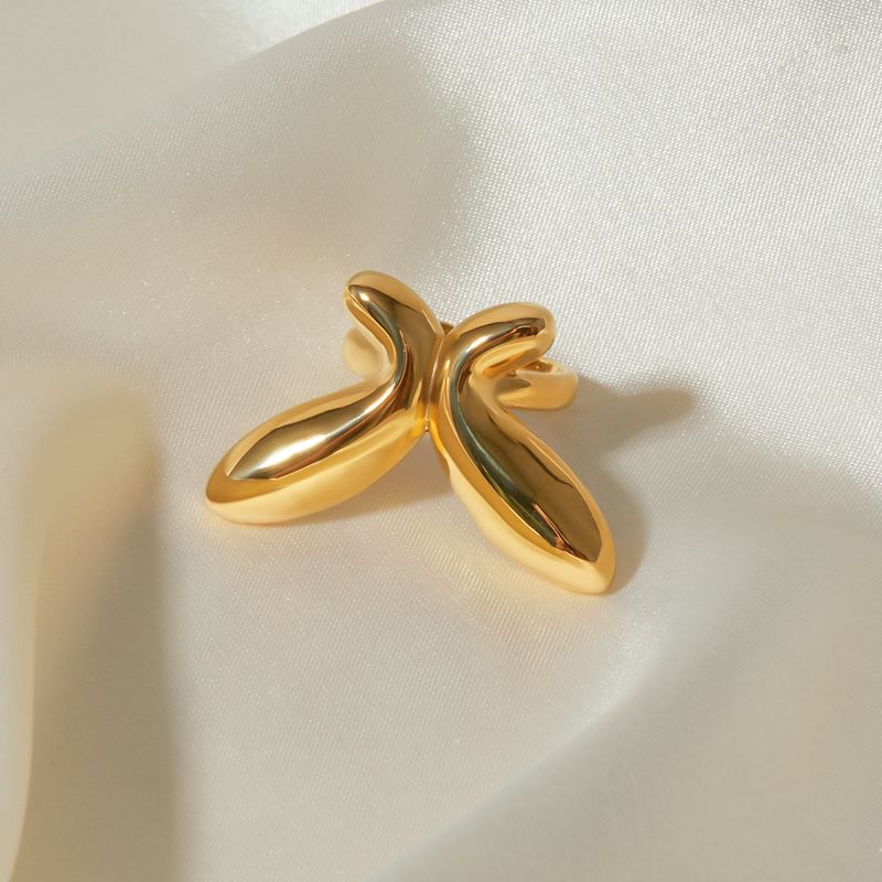 IG Style Modern Style Classic Style Solid Color Butterfly 316 Stainless Steel  Titanium Steel 18K Gold Plated Open Rings In Bulk