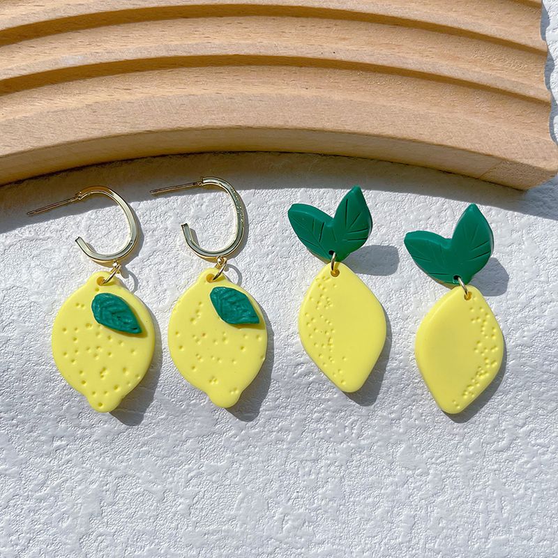 1 Paire Style De Bande Dessinée Mignon Sucré Citron Alliage Argile Molle Boucles D'oreilles