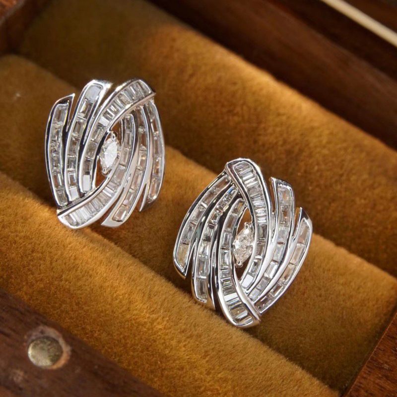 1 Paire Élégant Vagues Incruster Le Cuivre Zircon Boucles D'Oreilles