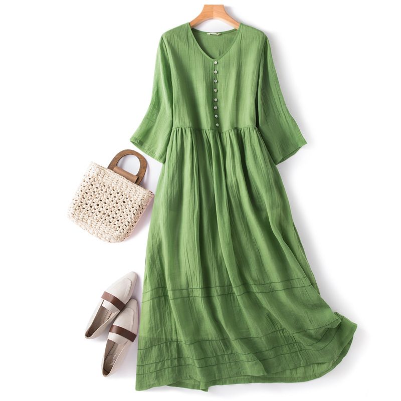 Frau Normales Kleid Einfacher Stil V-Ausschnitt Halbarm Einfarbig Midi-Kleid Täglich