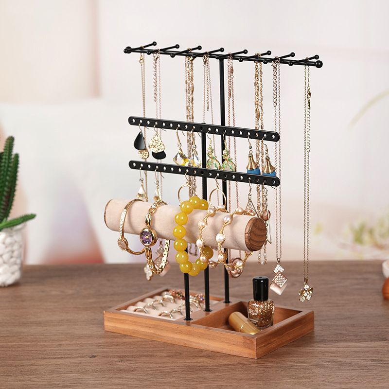 Simple Style Solid Color Wood Iron Jewelry Rack