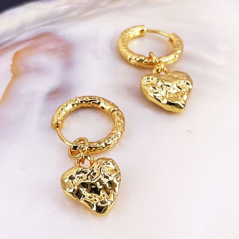 1 Pair Simple Style Heart Shape Copper Gold Plated Drop Earrings