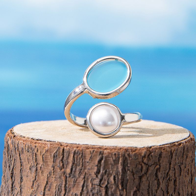 Basic Vacation Classic Style Round Alloy Enamel Inlay Artificial Pearls Women's Open Rings