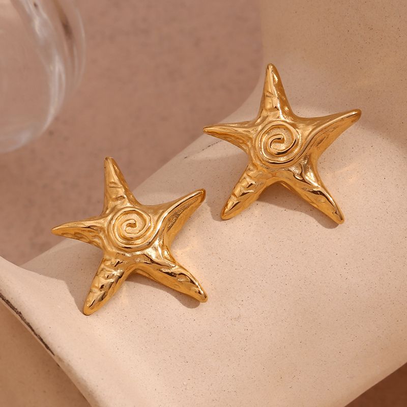 1 Pair Vintage Style Simple Style Classic Style Star Solid Color Plating 304 Stainless Steel 18K Gold Plated Drop Earrings