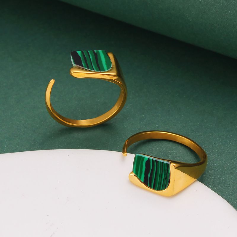 304 Stainless Steel 18K Gold Plated Elegant Lady Classic Style Inlay Geometric Malachite Open Rings