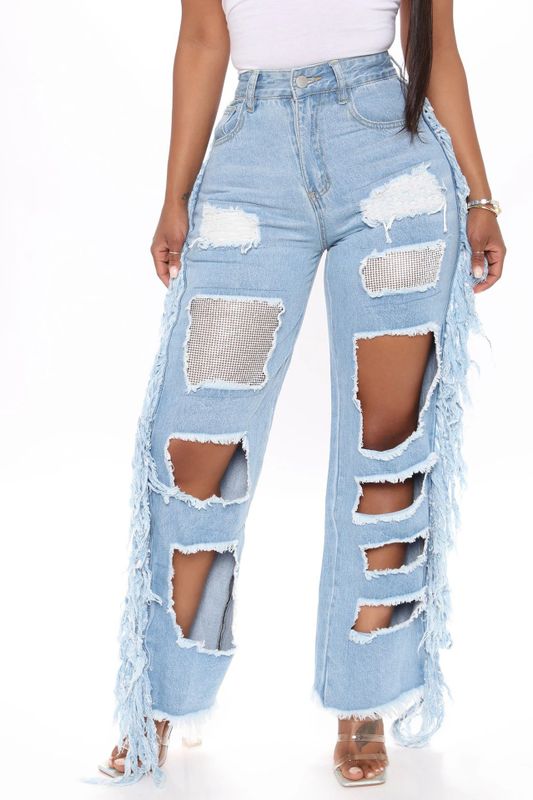 Casual Basic Full Length Washed Jeans Straight Pants