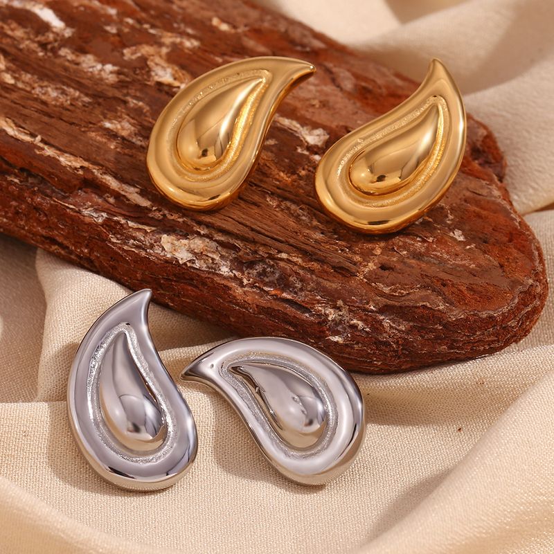 1 Pair Vintage Style Simple Style Classic Style Water Droplets Solid Color Plating 304 Stainless Steel 18K Gold Plated Ear Studs