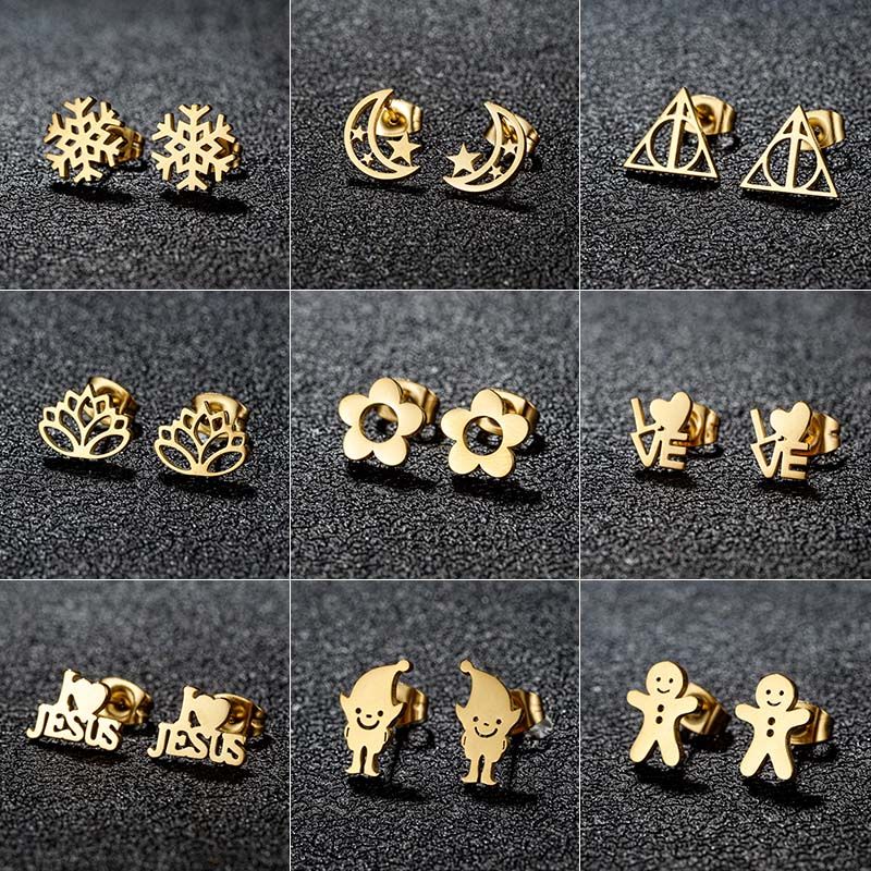 1 Pair Simple Style Classic Style Geometric Polishing Plating 304 Stainless Steel 18K Gold Plated Ear Studs
