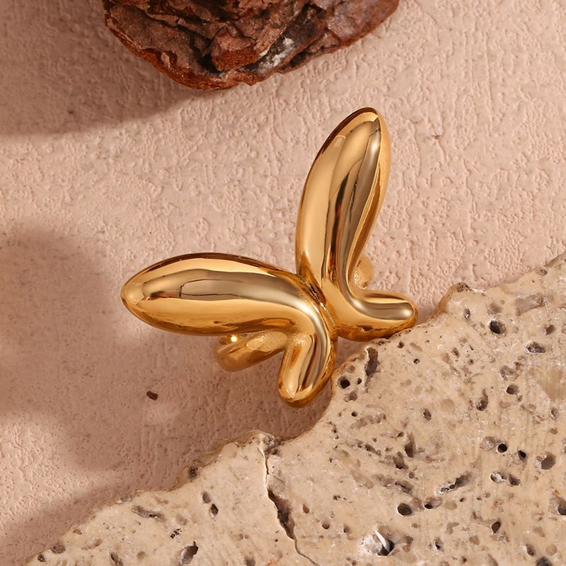 Style Simple Style Classique Commuer Papillon Acier Inoxydable 316L Plaqué Or 18K Anneau Ouvert En Masse