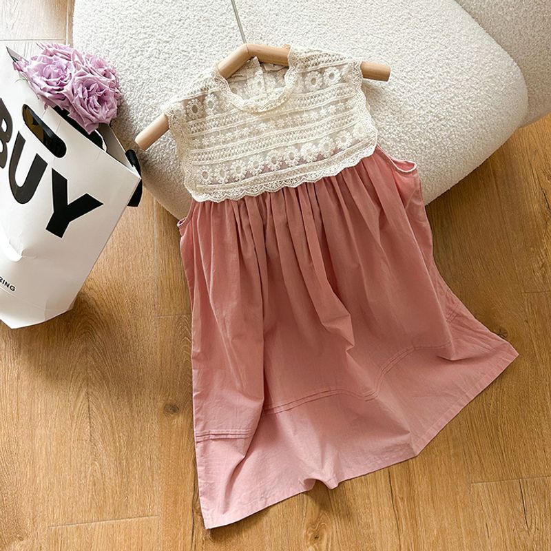 Princess Cute Color Block Lace Cotton Blend Girls Dresses