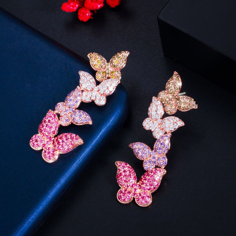 1 Pair Elegant Lady Classic Style Butterfly Plating Inlay Copper Zircon Drop Earrings