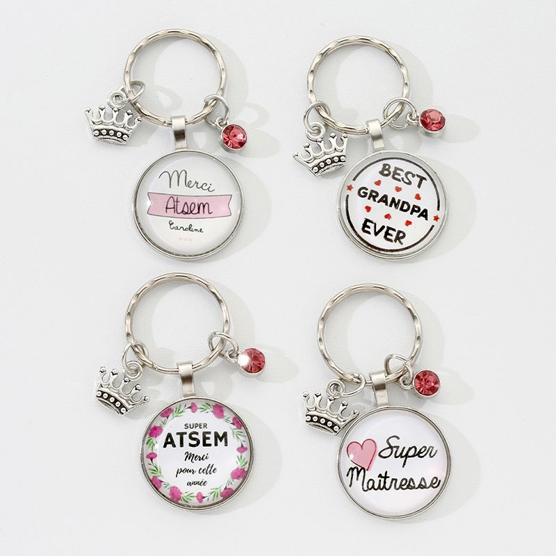 Simple Style Round Letter Crown Alloy Glass Bag Pendant Keychain