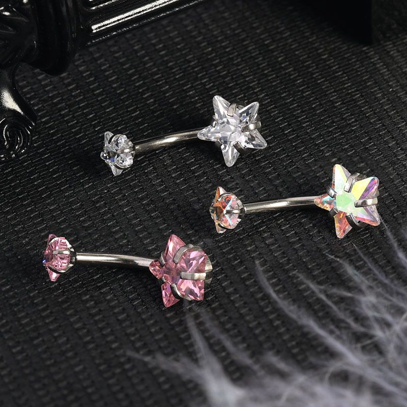 1 Piece Belly Rings Modern Style Cool Style Pentagram 304 Stainless Steel Inlay Zircon Belly Rings
