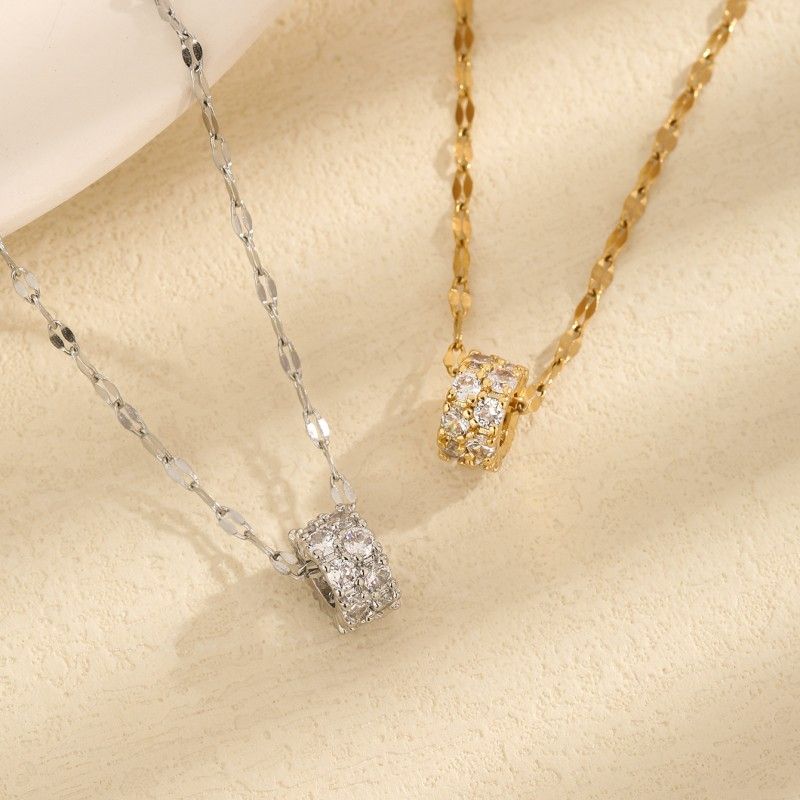 Titanium Steel 18K Gold Plated Simple Style Classic Style Plating Inlay Solid Color Artificial Rhinestones Pendant Necklace