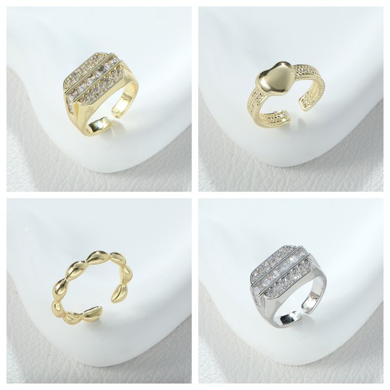 Elegante Estilo Simple Geométrico Forma De Corazón Aleación Asimétrico Embutido Circón Mujeres Anillos Abiertos