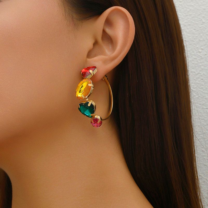 1 Pair IG Style Shiny Geometric Inlay Alloy Rhinestones Earrings