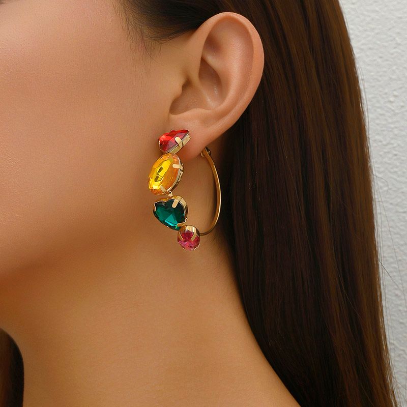 1 Paire Style IG Brillant Géométrique Incruster Alliage Strass Des Boucles D'Oreilles