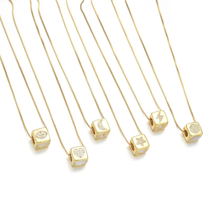 Kupfer 18 Karat Vergoldet Einfacher Stil Inlay Stern Mond Blitz Hülse Zirkon Halskette Mit Anhänger