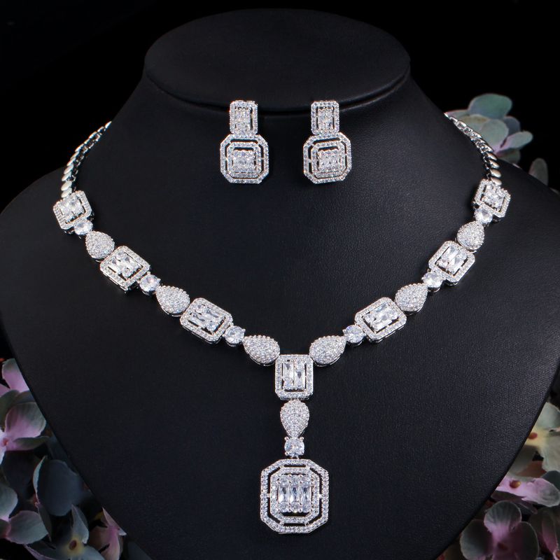 Copper Silver Plated Elegant Glam Plating Inlay Solid Color Artificial Gemstones Jewelry Set