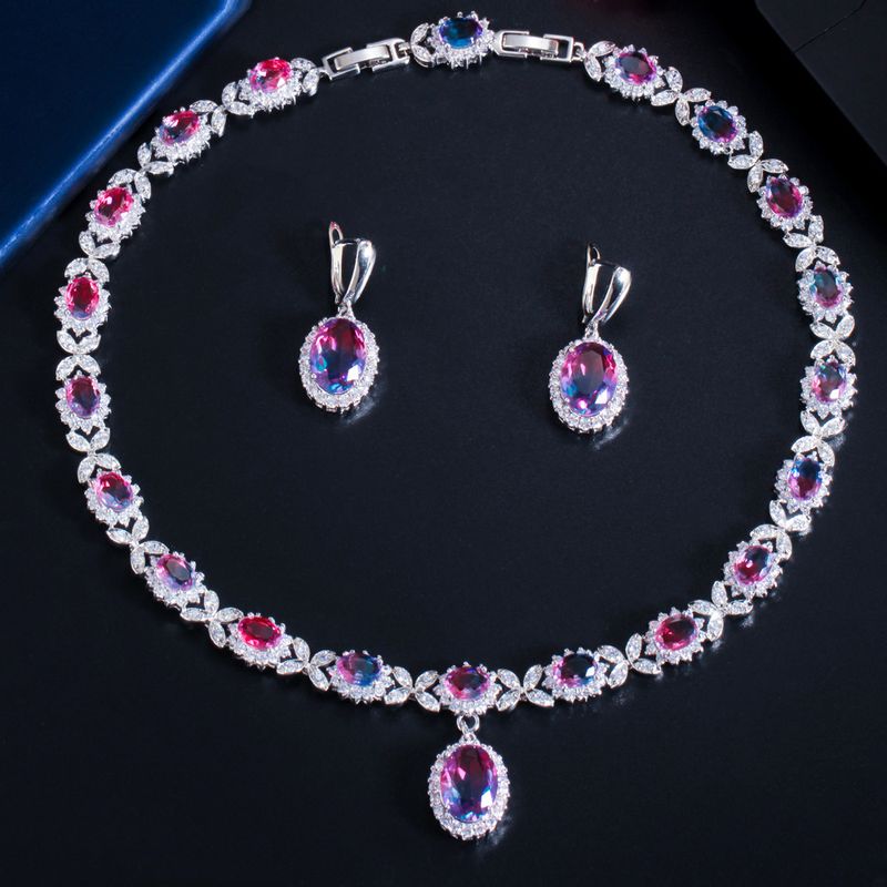 Copper Silver Plated Casual Elegant Plating Inlay Water Droplets Artificial Gemstones Jewelry Set