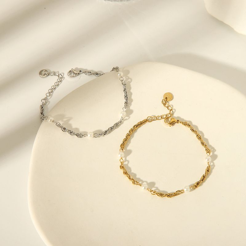 Edelstahl 304 18 Karat Vergoldet Basic Einfacher Stil Pendeln Überzug Inlay Geometrisch Künstliche Perlen Armbänder
