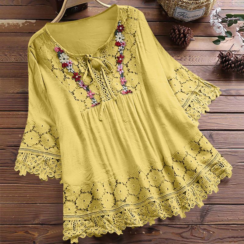 Women's Blouse Half Sleeve Blouses Elegant Solid Color Flower