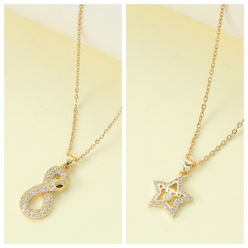 Wholesale Jewelry IG Style Simple Style Letter Star Snake Alloy Rhinestones Hollow Out Inlay Pendant Necklace