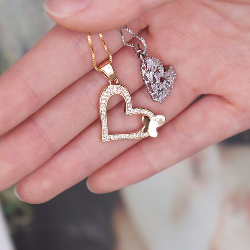 304 Stainless Steel Gold Plated Casual Elegant Plating Inlay Heart Shape Zircon Pendant Necklace