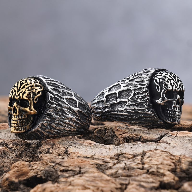 Hip-Hop Streetwear Crown 304 Stainless Steel Carving Men's Rings