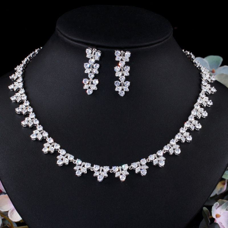Copper Silver Plated Casual Simple Style Plating Inlay Leaf Artificial Gemstones Jewelry Set