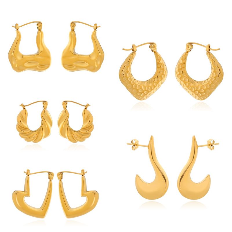 1 Par Elegante Lujoso Irregular Forma De Corazón Raya Espiral Enchapado Acero Inoxidable 304 Chapados en oro de 18k Aretes