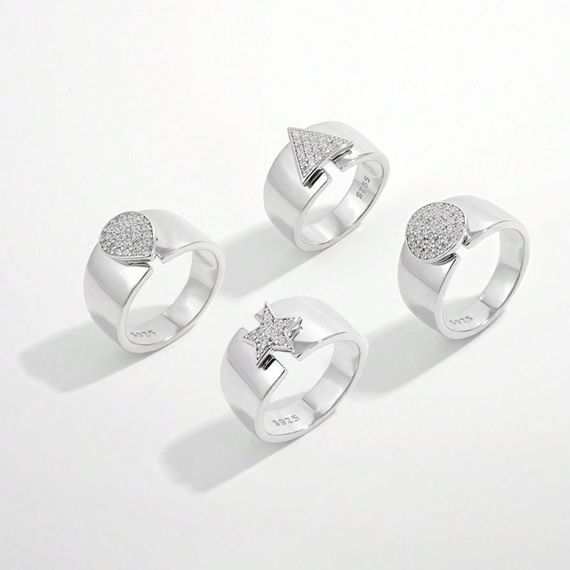 Sterling Silver White Gold Plated Basic Modern Style Classic Style Plating Inlay Triangle Round Star Zircon Rings