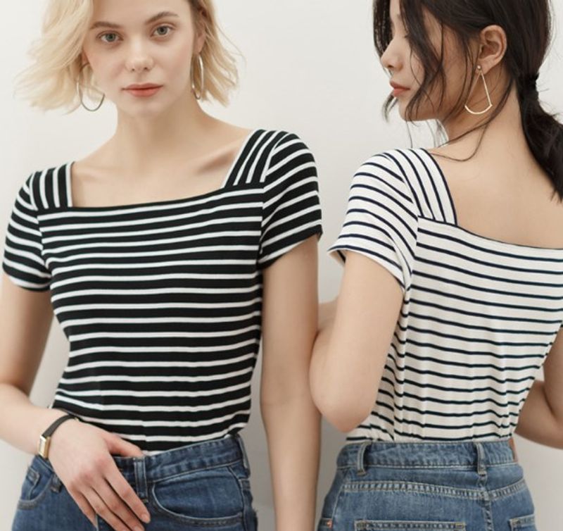 Women's T-shirt Short Sleeve T-Shirts Patchwork Streetwear Stripe